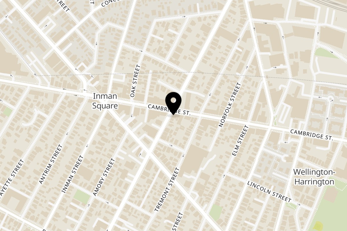 Map showing the location of All Star Pizza Bar on 1238 Cambridge St in Cambridge